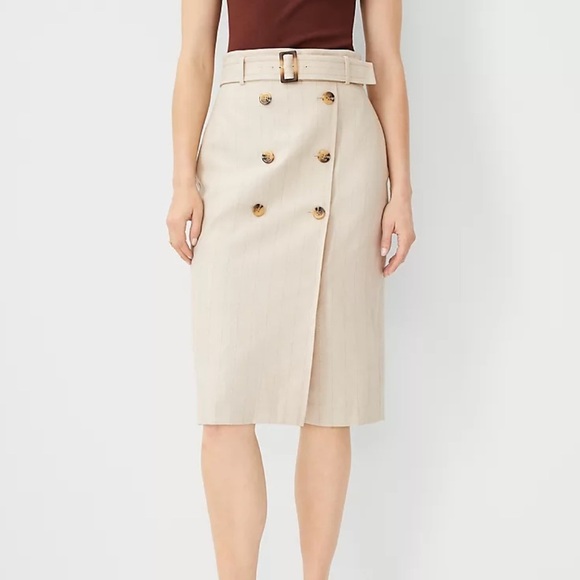 Ann Taylor NWT Coral Red Belted Button Wrap Pencil Skirt Curvy Fit Size 4 - Picture 10 of 12